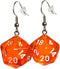 Translucent d20 Dice Earrings (5 Color Options) - Hook with Earnuts (Orange)