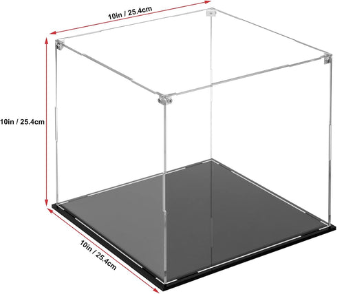 10x10x10 inch, Countertop Cliselda Clear Acrylic Display Case with Black Base Sturdy Acrylic Display Box Box, Assemble