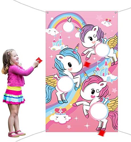 Blulu Unicorn Bean Bag Toss Game for Kids, Outdoor Toys with 3 Nylon Bean Bags, Birthday Party Game
