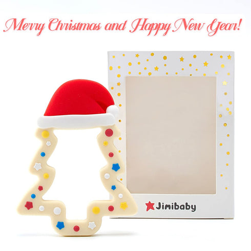 Jimibaby Christmas Teether - Teething Toy for Baby Boys & Girls, Ideal Stocking Stuffer, Gift Package (Christmas Hat)