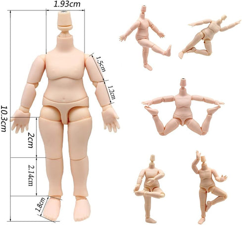 niannyyhouse DOD 10cm Doll Action Figures Body Suitable for 1/12 BJD Dolls Head (Normal White-Standard Package A)