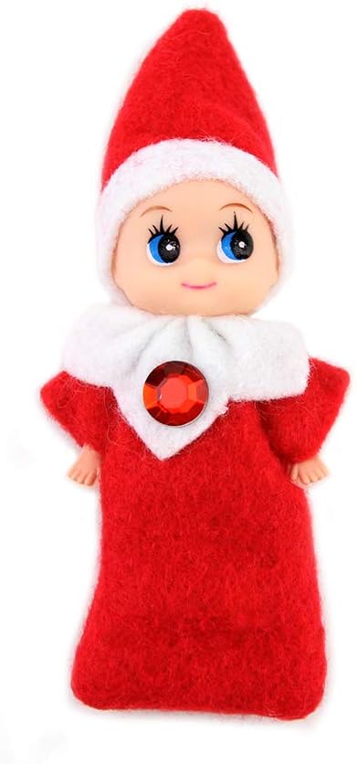WULEEUPER Tiny Baby Elf Doll, Christmas Miniature Elf Doll, Xmas Decoration Gift (Red Girl)