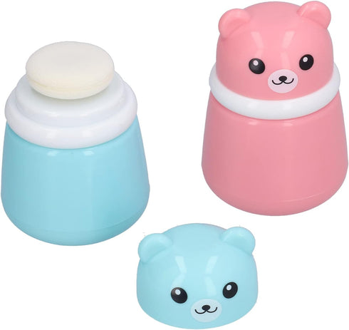 Entatial Body Powder Container, Fine Powder Cartoon Bear Powder Puff Box 2 Pcs