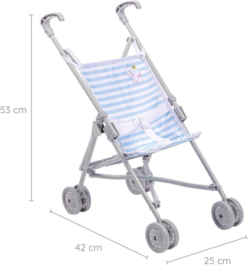 2 18 JC Toys Boutique | Folding Umbrella Doll Stroller for Children Years Plus, Blue Stripes and Soft Embroidery |