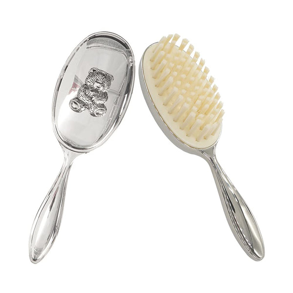 RUMIUSE Silver Plated Keepsake Cute Bear Baby Hair Brush for Toddler Girl or