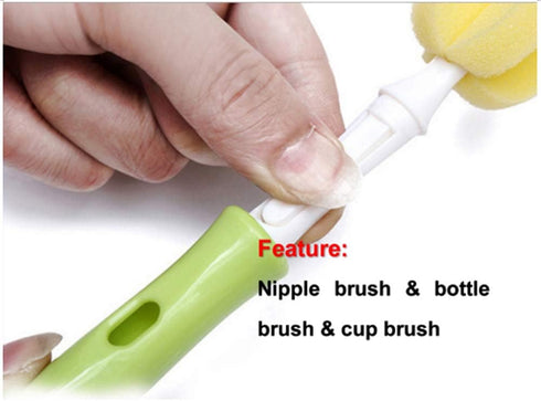 AKOAK 1 Pack Baby Nipple Brush Cleaning Set, Rotates Freely to Replace Head Sponge Bottle Brush
