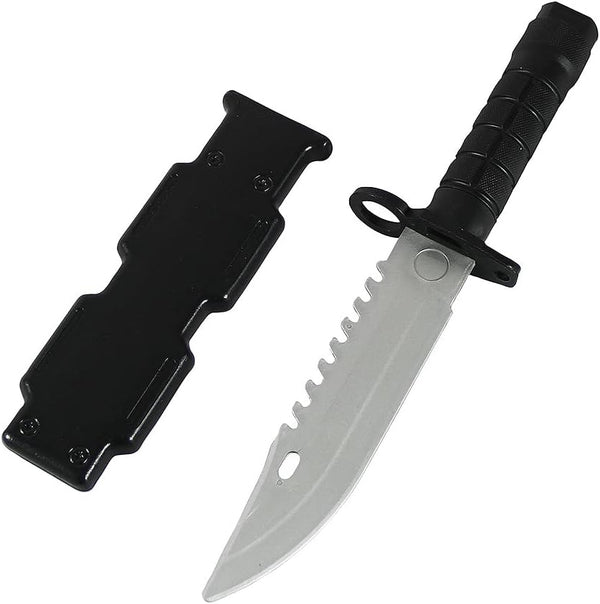 Harmless Fake Knife Toy for Kids - 10 Inch Safe Black Knife with Scabbard for Halloween Party