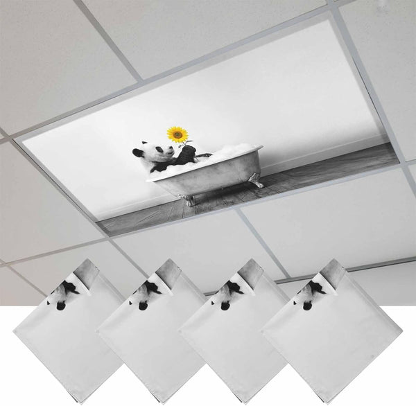 Yomandocix Funny Panda Fluorescent Light Covers for Ceiling Lights 4x2 feet,4 Pack Magnetic