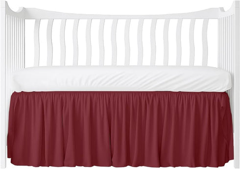 MD Home Decore Crib Bed Skirt Dust Ruffle with Split Corners, 100% Cotton, Burgundy Nursery