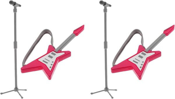 LUOZZY 2 Sets Miniature Musical Instruments, Mini Electric Guitar and Fake Microphone Set, 1/12 Scale Dollhouse