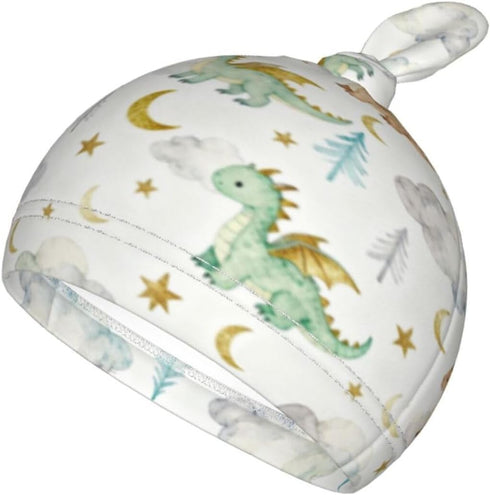 Sozzjile Set, Cute Dragon Print Baby Swaddle Blanket with Beanie Soft Cloud Moon Star Swaddle Sack Newborn Receiving