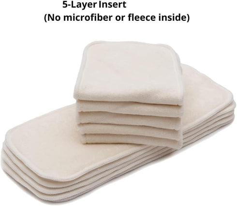 5-Layer, Pack 10 KaWaii Baby Premium Label Cloth Diaper Insert, Washable, Reusable Booster, use with One Size Cloth