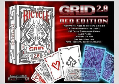 Bicycle Grid 2.0 Red Playing Cards - Poker Size Glows Under Ultraviolet Light