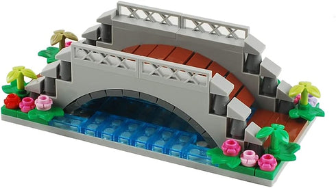 Arch Bridge Pond Building Blocks, Small Fountain Scenery Accessories Set Compatible with Major Brands