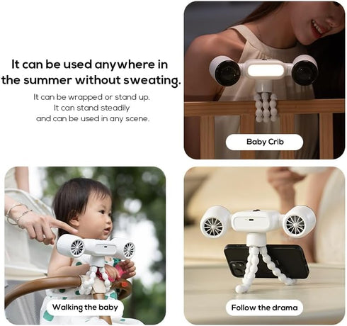 Generic 4000mAh 3 DUAL FAN WITH NIGHT LIGHT, Rechargeable Speeds, LED Light & Flexible Tripod,Portable rechargeable