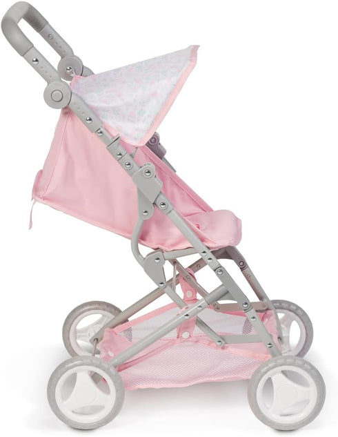 18" 3+ JC Toys - Berenguer Boutique | Fashionable Stroller with Canopy and Storage | Simple Folding |Pink Floral