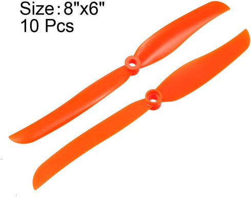 8060 8x6 Inch 2-Vane 10pcs uxcell RC Propellers CW Fixed-Wing for Airplane Toy, Nylon Orange with Adapter Rings