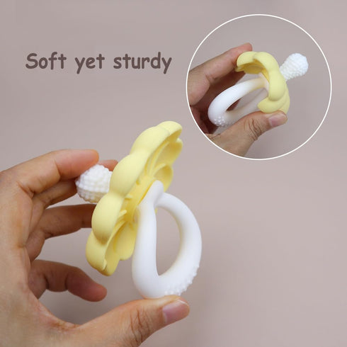 3 (Set 2) Ginbear Silicone Baby Teether for Girls, BPA Free Food Grade Infant Teething Toys, Soothing Baby Chew Toys