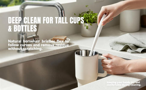 Bottle Brush Cleaner,Long Plastic Handle,Soft Bristle&Non-Scratch,Cleans and Scrubs Hard to Reach Coffee