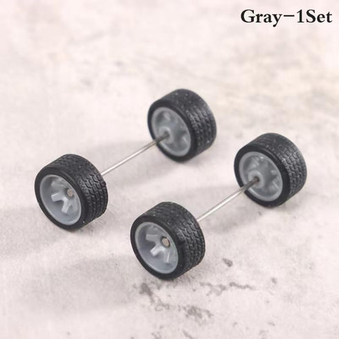 Sliver Wheels Rims Tires Set - Alloy 1:64 Wheels, Scale Alloy Wheels with Rubber Tires, Model Alloy Accessories
