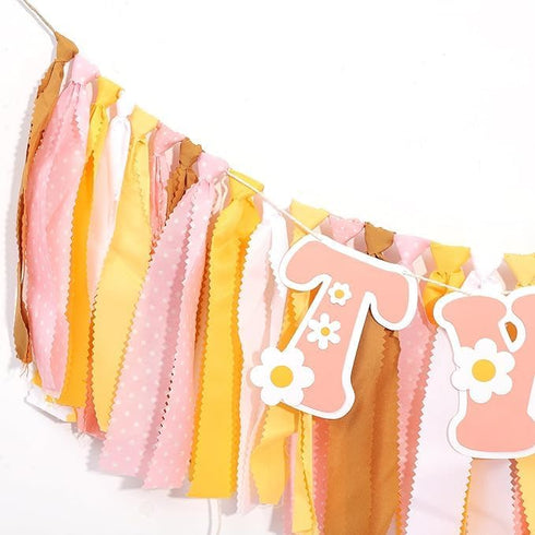 UOAOU 2nd Groovy Two Birthday High Chair Banner - Two Groovy Birthday Decorations,Retro Daisy Party Hghchair,Hippie