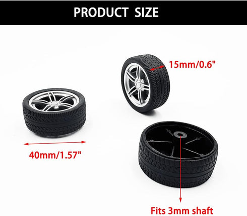 URIMPAVIDO 10PCS 40mm (3X40mm) Toy Car Wheels Rubber Tire Wheels with Metal Shaft for RC Car Truck DIY Model Toy Wheel