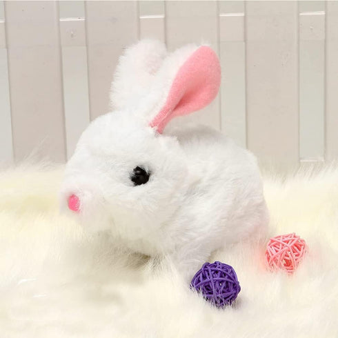 Bunny Toys Educational Interactive Toys, 2023 New Plush Stuffed Bunny Toy with Sounds, Hopping Rabbit (White)