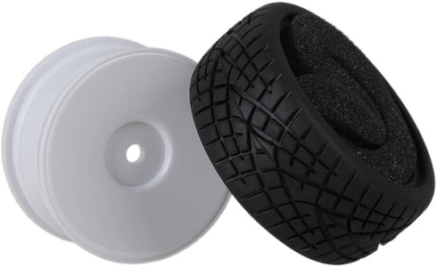 Mxfans White Plastic Smooth Flat Disc Wheel Rims + Striped Pattern Rubber Tires for RC 1:10 Racing Car (Set of 4)
