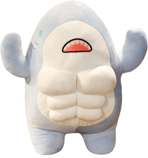 ELAINREN 3D Muscle Shark Plush Toy - Large 17.7" Blue Whale Fish Pillow, Soft & Adorable Ocean Animal Doll Gift