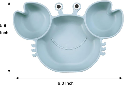 PandaEar 2 Pack Silicone Suction Plate for Baby, Unbreakable Toddler Food Plate with 2 Spoons, Crab Shape - Blue & Green