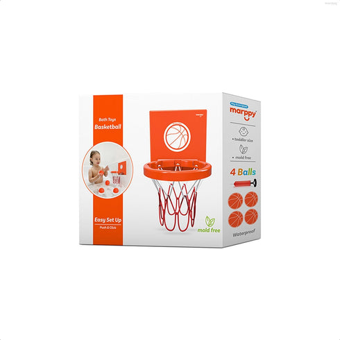 Bath Toys - Bathtub Basketball Hoop for Kids, Mini Basketball Hoop with 3 Suction Cups and 4 Soft Balls