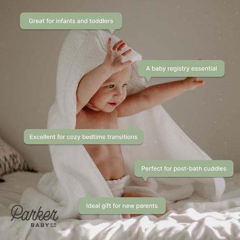 100% Parker Baby Co. Premium Soft Ring Spun Cotton Hooded Toddler and Kid Bath Towel Plush Towel with Hood for Newborns