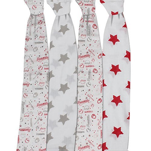 4 Pack 45 45 inches Bacati - Sports Baby Swaddle Blankets Boys Swaddle Wrap Soft Breathable Cotton Muslin Swaddle
