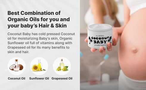 Coconut Essentials Coconut Baby Oil, Natural & Organic Moisturizer for Newborn Sensitive Skin, 4 fl oz