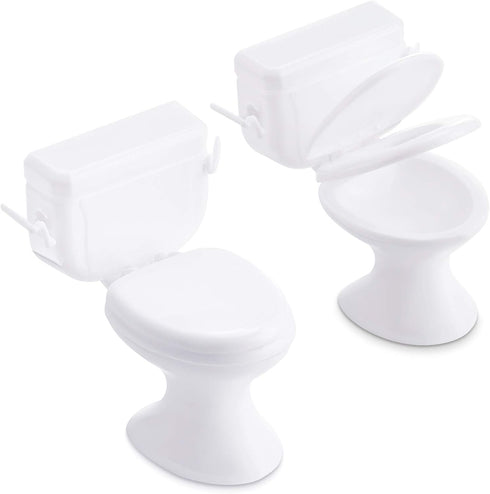 2 Pieces Mini Toilet Seat Toy, Doll House Furniture Miniature Classic Bathroom Accessories (White)