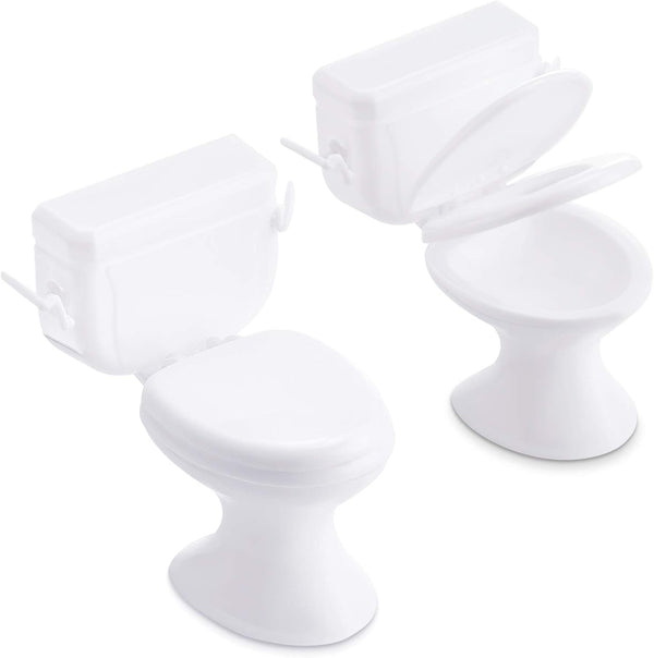 2 Pieces Mini Toilet Seat Toy, Doll House Furniture Miniature Classic Bathroom Accessories (White)