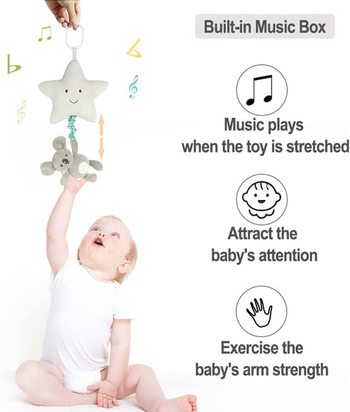Baby Hanging Musical Toy With Music Box, Lullaby Pull Sensory for Babies Boys and Girls, Clip On Infant Pram Pushchair