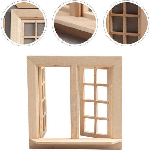 Wooden Window for Dollhouse, Miniature Window Frame, 1:12 Dollhouse Wooden Doors for Craft Decoration