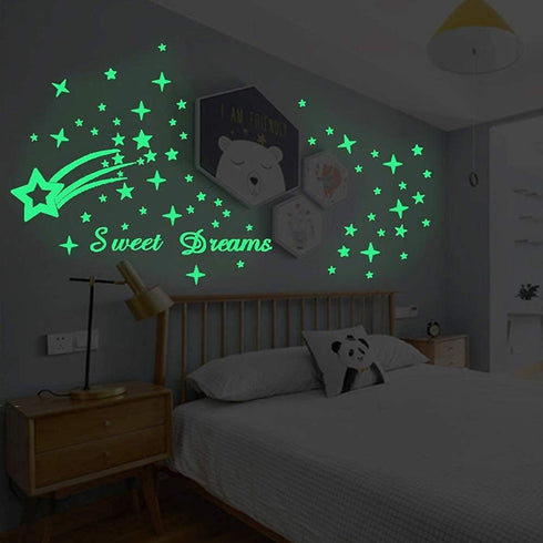 121Pcs Glow in The Dark Ceiling Wall Stickers - Sweet Dreams Glowing Decor for Kids Nursery Bedroom