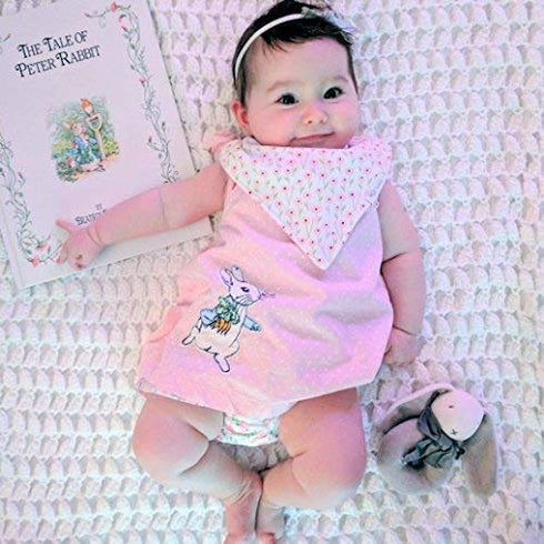 REVERSIBLE & WATERPROOF Cotton Baby Bandana Drool Bibs for Girls - Pack of 4 Soft Absorbent Teething Bib Set