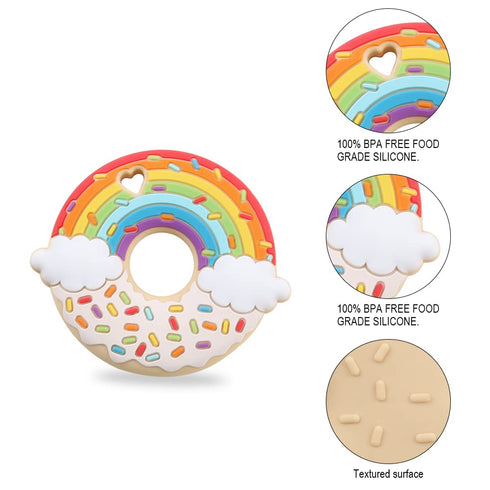Rainbow Donut Sensory Chew Teether for Boys and Girls,Food Grade Silicone Safety Chewy Teething Toy for Kids with Autism, ADHD,Oral Motor,Teething,Biting Needs