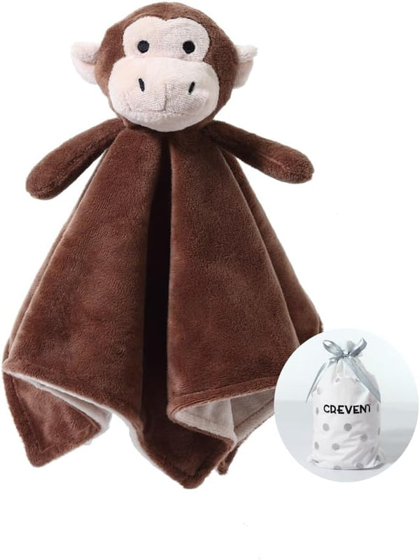 CREVENT Cozy Plush Baby Security Blanket Loveys for Baby Boys with Animal Face, Baby Shower/Birthday Gifts (Brown