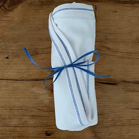 Organic Baby Swaddle Blanket - White with Blue Stitching