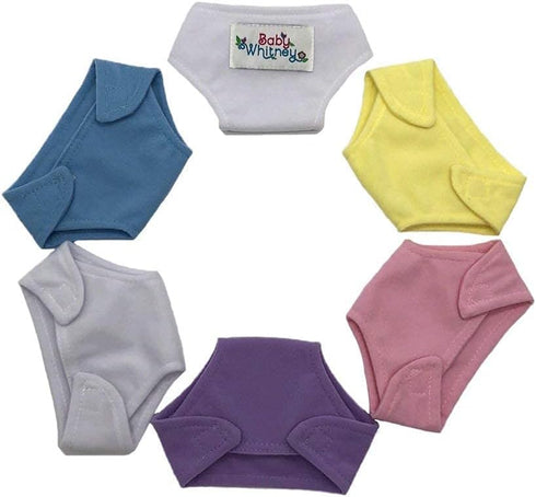 Baby Whitney 6 Pack Baby Doll Toy Fabric Diapers, Pastels