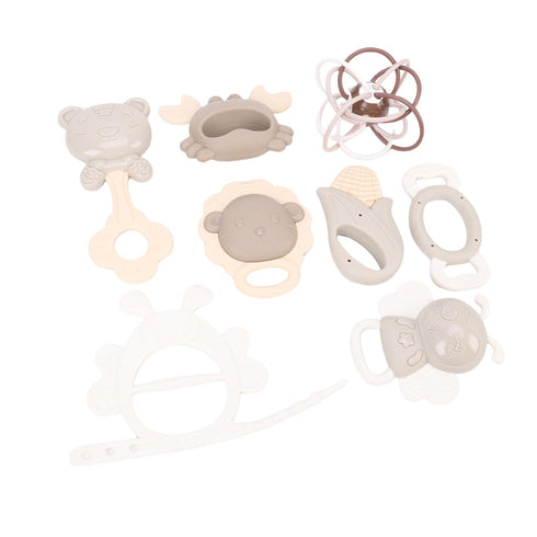 Haofy Baby Sensory Teethers, Soft Silicone Teether Stick with Rattles for Newborns Infant Hearing Tactile Development
