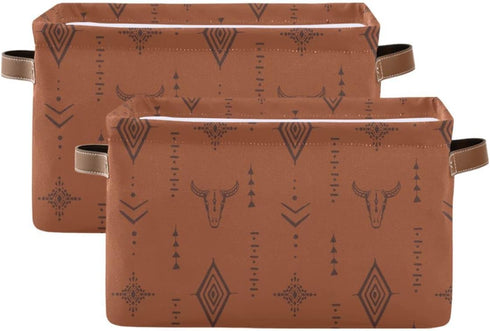 Closet 1 Pack Western Bull Boho Rectangle Storage Basket Collapsible Storage Bin for Nursery Books Waterproof Baskets