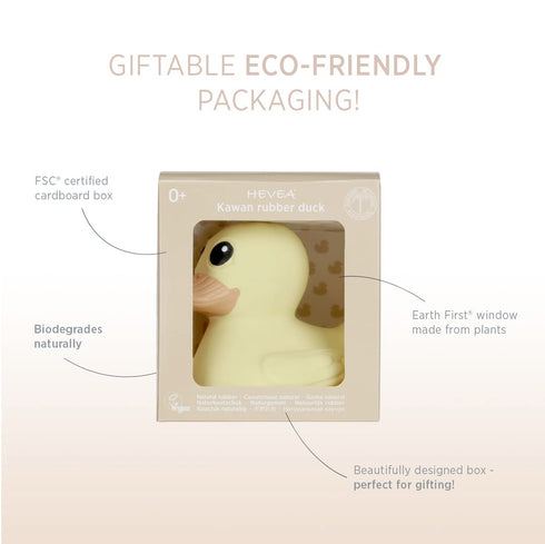 HEVEA Kawan Mini Rubber Duck - 100% Natural Rubber Baby Bath Toy - Eco Friendly, Mold Free, Teething, Bathing - Eggnog