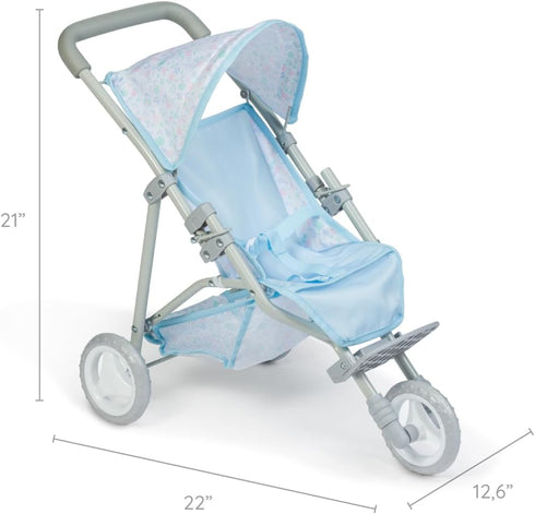 |3 3+ JC Toys | Berenguer Boutique Wheeled Folding Doll Jogger Stroller | Blue | Ages