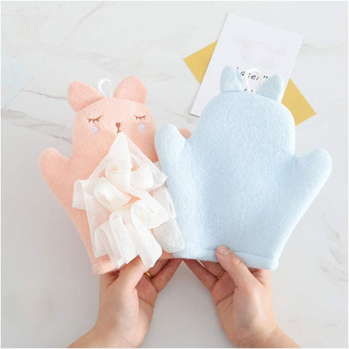 HSENCHO (Set 3 Bath Sponge for Kids Cute Animal Shower Bathing Mitt Loofah Soft Wash Sponge Body Scrub for Baby Toddler