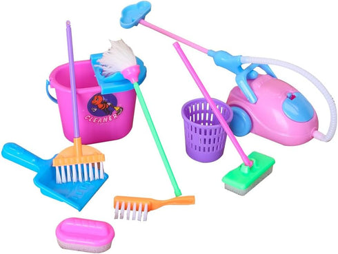 E-TING Miniature Mop Dust Pan, Brush, Broom, Plastic Bucket Doll Housework Cleaning